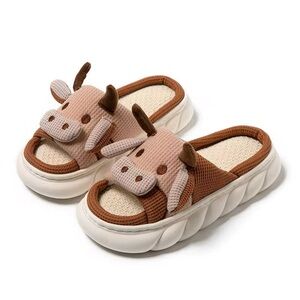 Adorable Brown Cow Kids Slippers